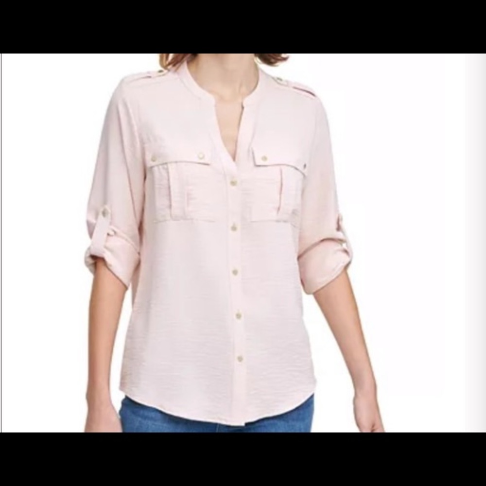 2 for $25!!! Calvin Klein Textured Roll-Tab Blouse Pink